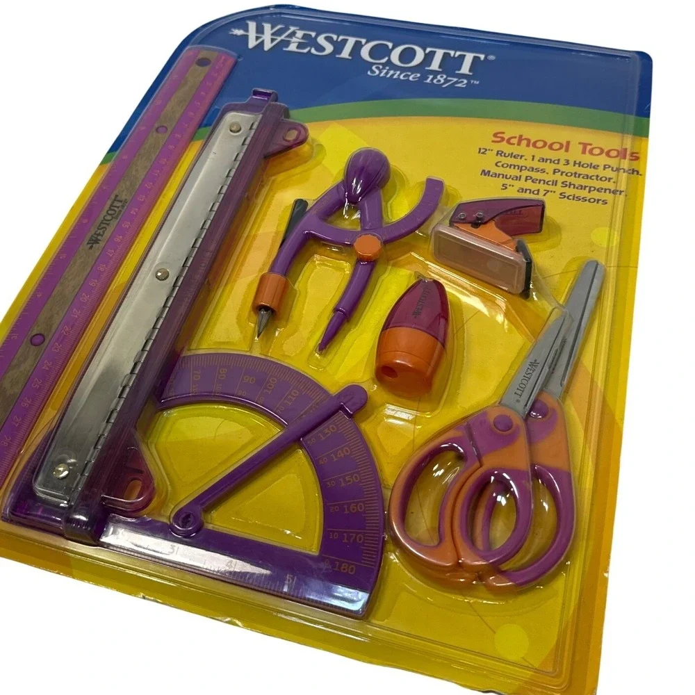 NEW Vintage Retro Westcott School Tools Set Purple/Orange Complete Set‎ 14134